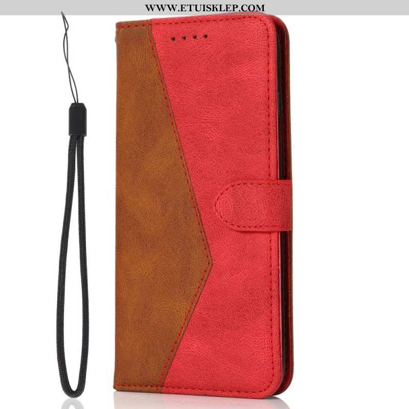 Etui Folio do iPhone 14 Dwukolorowa Skórzana Tekstura